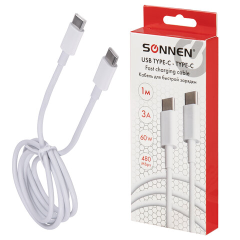 Кабель USB Type-C-Type-C с поддержкой быстрой зарядки, 1 м, SONNEN, медный