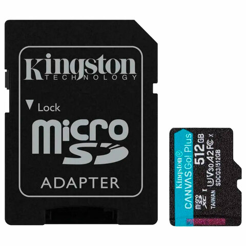 Карта памяти microSDXC GB KINGSTON Canvas Go Plus, UHS-I U1, 170 Мб/с (class 10), с адаптером, SDCG3/512Gb