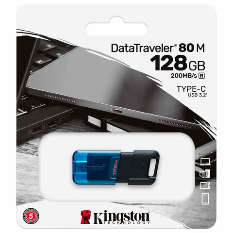 Флеш-диск GB KINGSTON DataTraveler 80 M, разъем Type-C 3.2, DT80M/128GB