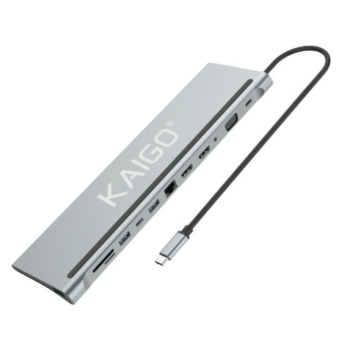 Док-станция KG-051, 12 в 1, в/с, USB-A 2.0/3.2, Type-C 3.2 - PD 3.0, RJ-45,SD/TF 3.0,HDMI,VGA,AUX,250 мм, KAIGO (КАЙГО) SMART