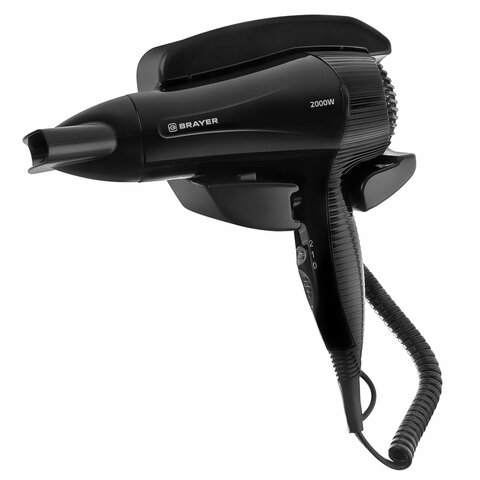 Фен для волос настенный BRAYER BR3021BK, 2000 Вт, пластик, 2 скорости, 2 температурных режима