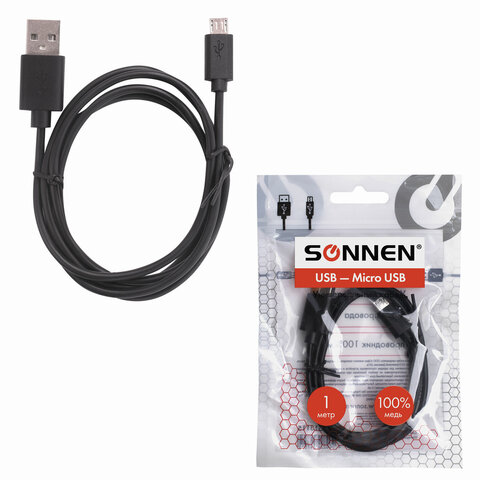 Кабель USB 2.0 – micro USB, 1 м, SONNEN, медь, для передачи данных и зарядки