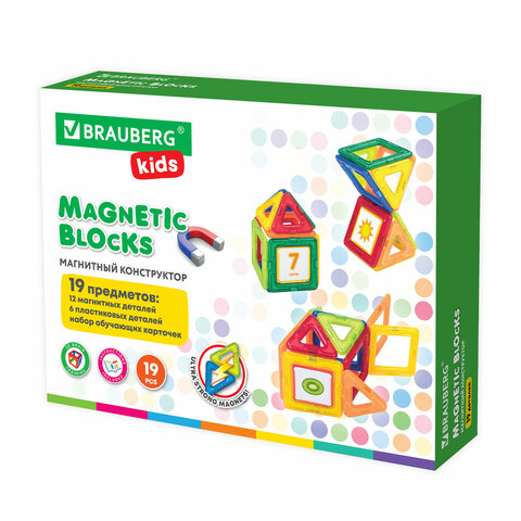 Магнитный конструктор MAGNETIC BLOCKS-19, 19 деталей, BRAUBERG KIDS