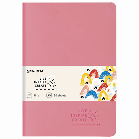 Тетрадь 60 л. в линию обложка кожзам SoftTouch, сшивка, B5 (179х250мм), BRAUBERG RAINBOW