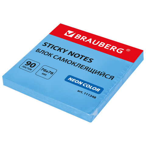 Блок самоклеящийся (стикеры) BRAUBERG НЕОНОВЫЙ 76х76 мм, 90 листов