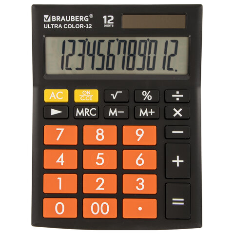 Калькулятор настольный BRAUBERG ULTRA COLOR-12-BKRG (192x143 мм), 12 разрядов, двойное питание, ЧЕРНО-ОРАНЖЕВЫЙ