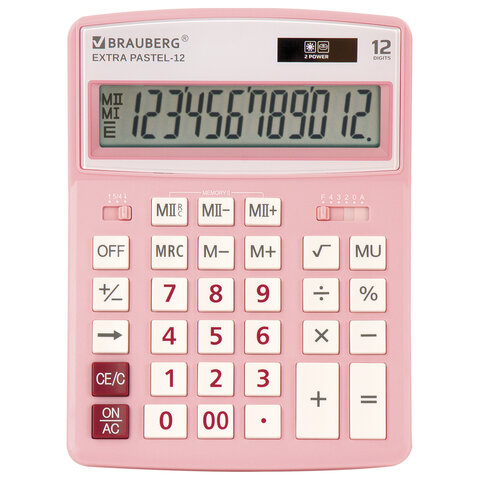 Калькулятор настольный BRAUBERG EXTRA PASTEL-12-PK (206x155 мм), 12 разрядов, двойное питание