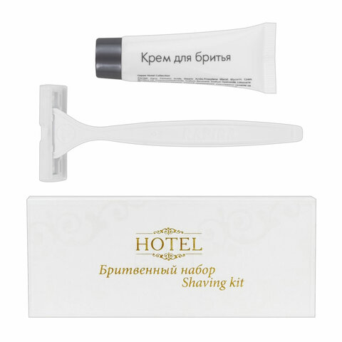 Бритвенный набор КОМПЛЕКТ 200 шт., HOTEL (крем для бритья + станок), картон