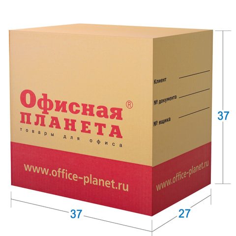 Гофрокороб с логотипом, длина 370 мм х ширина 270 мм х высота 370 мм, марка Т22, профиль В, ОФИСНАЯ ПЛАНЕТА, малый