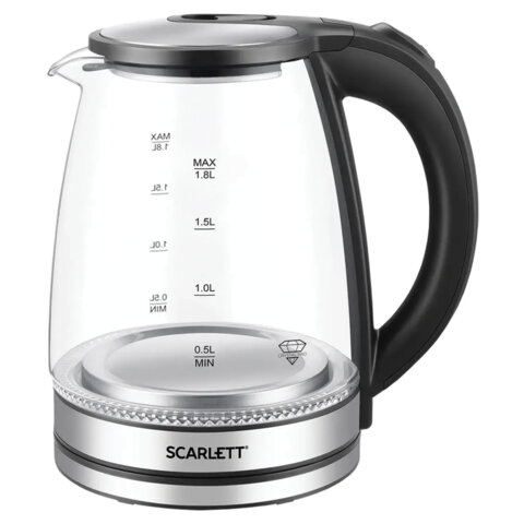 Чайник SCARLETT SC-EK27G103, 1,8 л, 1800 Вт, закрытый нагревательный элемент, стекло