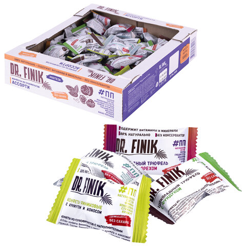Конфеты финиковые DR.FINIK ассорти (фундук, миндаль, грецкий орех, кунжут), без сахара, г