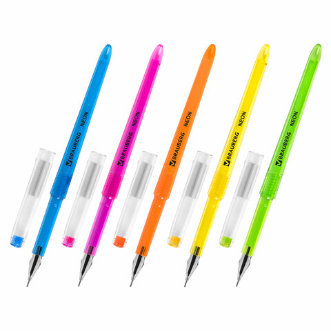 Ручка гелевая BRAUBERG DIAMOND NEON, корпус ассорти, игольчатый узел 0,5 мм, линия письма 0,25 мм