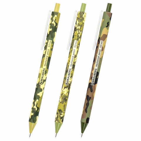 Карандаш механический мм, BRAUBERG SOFT PRINT MILITARY, HB, корпус soft-touch ассорти