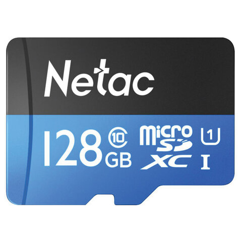 Карта памяти microSDXC ГБ NETAC P500 Standard, UHS-I U1, 90 Мб/с (class 10), адаптер, NT02P500STN-128G-R