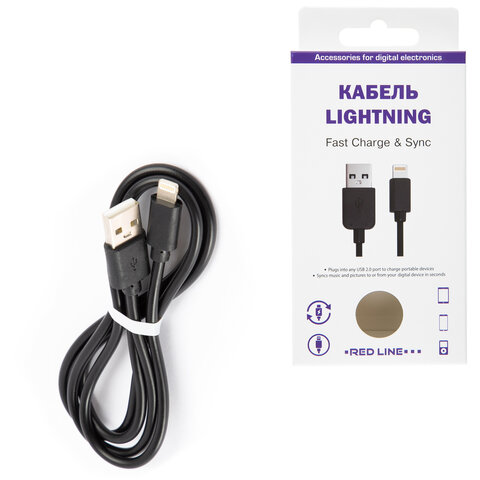 Кабель USB 2.0 – Lightning, 1 м, RED LINE, для подключения портативных устройств, УТ000008646