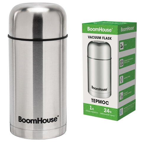 Термос 1 л для еды/напитков с широким горлом, BOOMHOUSE (БУМХАУС) WIDE, нержавеющая сталь SUS304