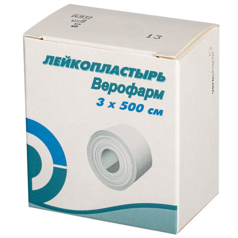 Лейкопластырь рулонный, 3х500 см, ВЕРОФАРМ, тканевая основа, картонная коробка