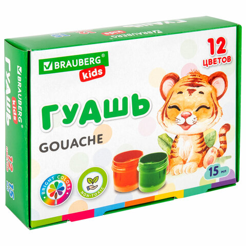 Гуашь BRAUBERG KIDS, 12 цветов по мл