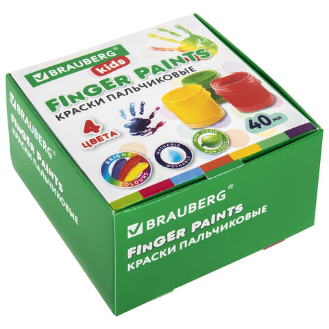 Краски пальчиковые для малышей от 1 года, 4 цвета по мл, BRAUBERG KIDS