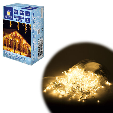 Электрогирлянда-бахрома уличная 25х0,7 м, 400 LED, 220 V, контроллер, ЗОЛОТАЯ СКАЗКА