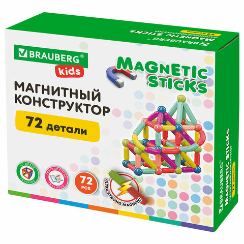 Магнитный конструктор MAGNETIC STICKS, 72 магнитные детали, BRAUBERG KIDS