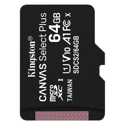 Карта памяти microSDXC ГБ, KINGSTON Canvas Select Plus, UHS-I, 100 Мб/с (class 10), SDCS2/64GBSP
