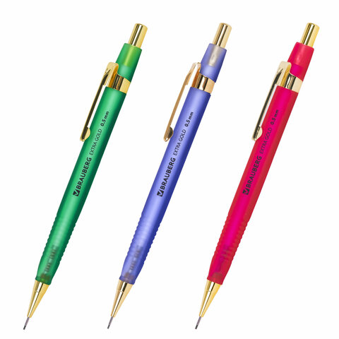 Карандаш механический мм, HB, BRAUBERG EXTRA GOLD, ластик, корпус SOFT TOUCH