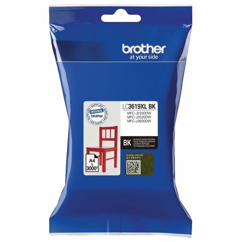 Картридж струйный BROTHER (LC3619XLBK) для MFC-J3530DW/J3930DW, оригинальный, ресурс 3000 страниц