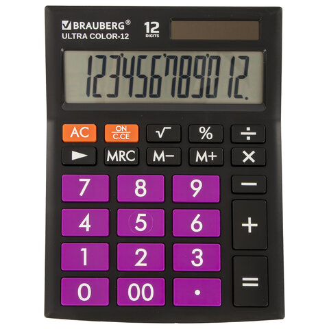 Калькулятор настольный BRAUBERG ULTRA COLOR-12-BKPR (192x143 мм), 12 разрядов, двойное питание, ЧЕРНО-ФИОЛЕТОВЫЙ