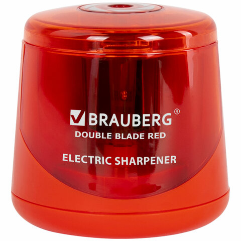 Точилка электрическая BRAUBERG DOUBLE BLADE RED, двойное лезвие, питание от 2 батареек АА