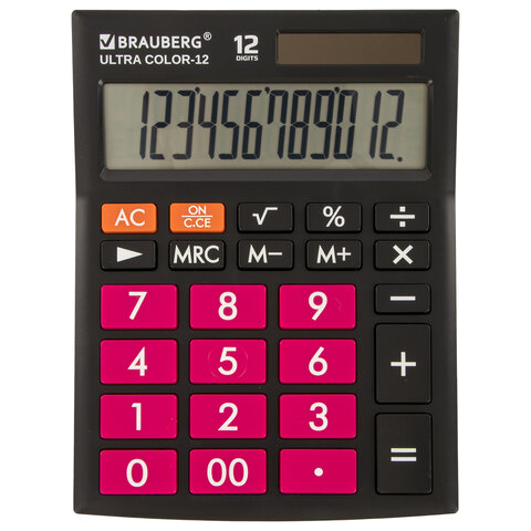 Калькулятор настольный BRAUBERG ULTRA COLOR-12-BKWR (192x143 мм), 12 разрядов, двойное питание, ЧЕРНО-МАЛИНОВЫЙ