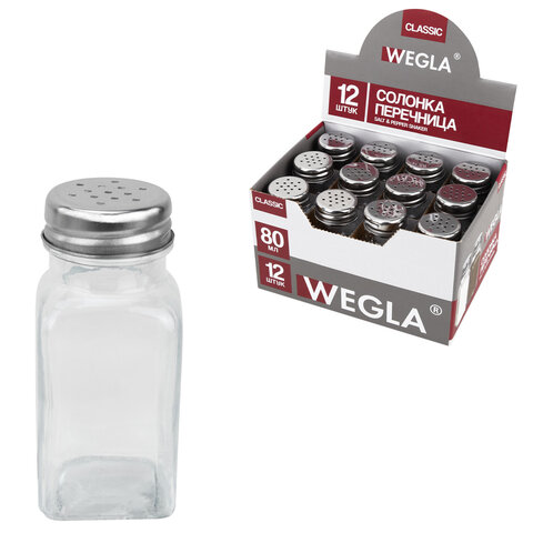 Солонка-перечница мл, CLASSIC, баночка для специй, стекло/сталь, дисплей, WEGLA (ВЕГЛА)