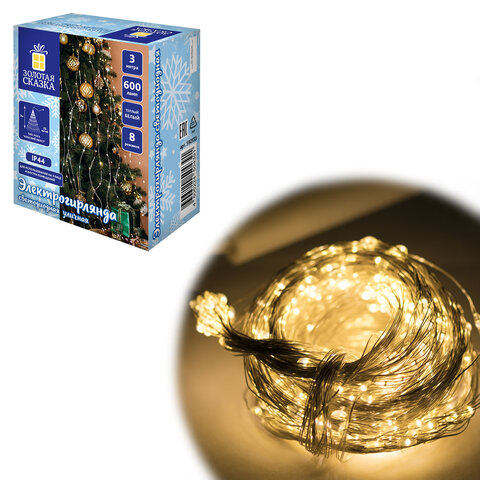 Электрогирлянда-конский хвост уличная, 3 м, 600 LED, тёплый , 220 V, контроллер, ЗОЛОТАЯ СКАЗКА