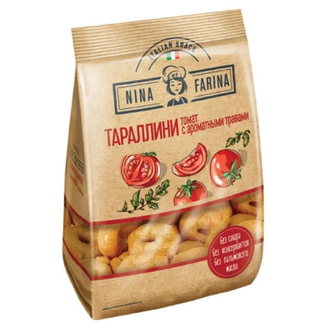 Мини-сушки (тараллини) NINA FARINA с томатом и ароматными травами, пакет, г, ВТ003