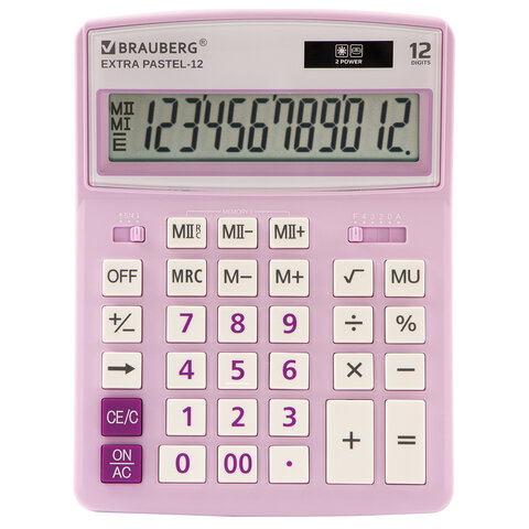 Калькулятор настольный BRAUBERG EXTRA PASTEL-12-PR (206x155 мм), 12 разрядов, двойное питание