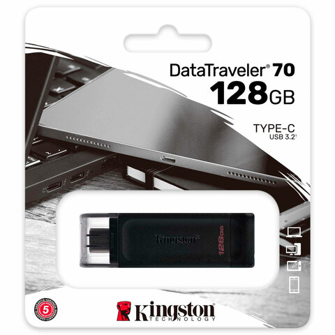 Флеш-диск GB KINGSTON DataTraveler 70, разъем Type-C 3.2, DT70/128GB