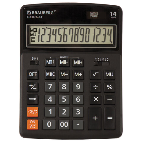Калькулятор настольный BRAUBERG EXTRA-14-BK (206x155 мм), 14 разрядов, двойное питание