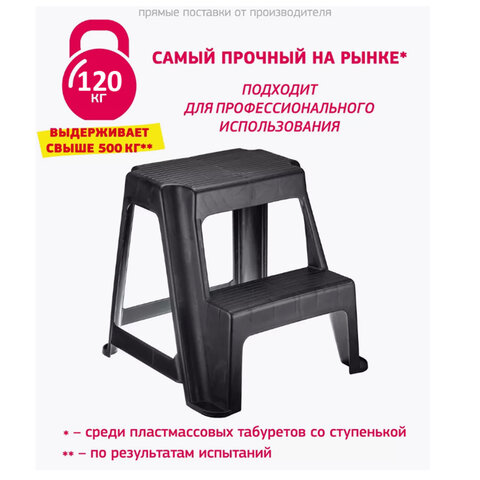 Стремянка-табурет, 2 ступени, стационарная, пластиковая, нагрузка 120 кг, вес 2,4 кг, IDEA, М 2296