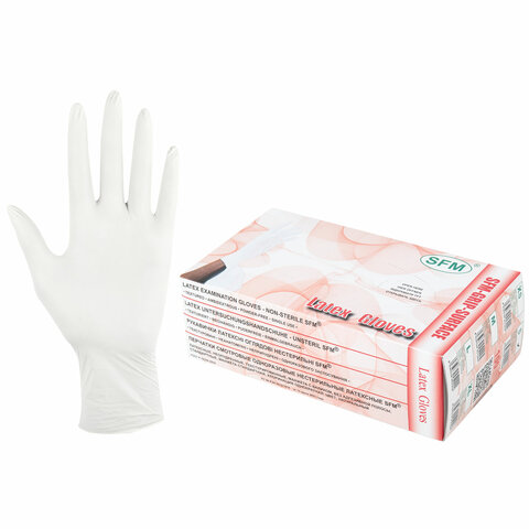 Перчатки латексные медицинские смотровые SFM Grip-Surface/ L 254 SC, Германия, 50 пар (100 штук), размер 6-7, S (малый)