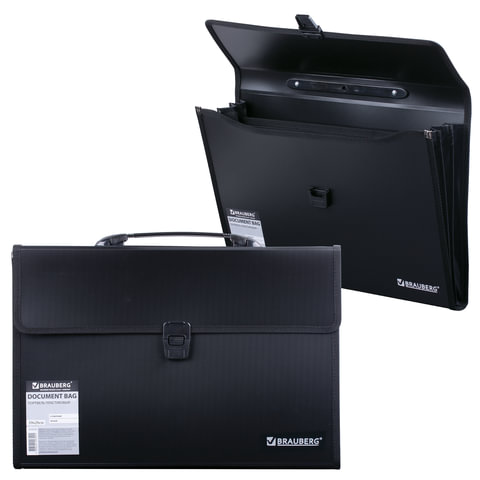 Папка-портфель пластиковая BRAUBERG А4+ (390х260х40 мм), 3 отделения, фактура линейная