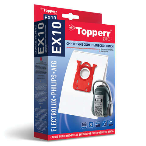 Мешок для пылесоса (пылесборник) синтетический TOPPERR EX10, ELECTROLUX, PHILIPS, КОМПЛЕКТ 4 шт.
