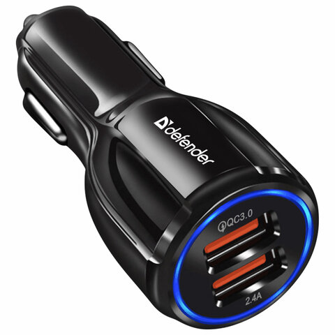 Зарядное устройство АВТОМОБИЛЬНОЕ, 2 порта USB, выходной ток 3А, DEFENDER UCA-100