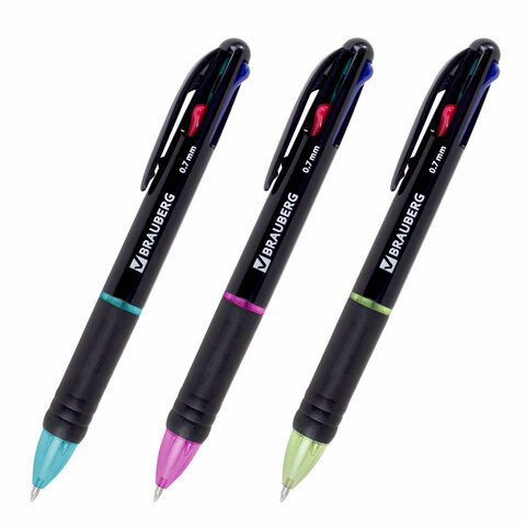 Ручка многоцветная шариковая автоматическая MULTICOLOR 4 ЦВЕТА, узел 0,7 мм, корпус , BRAUBERG
