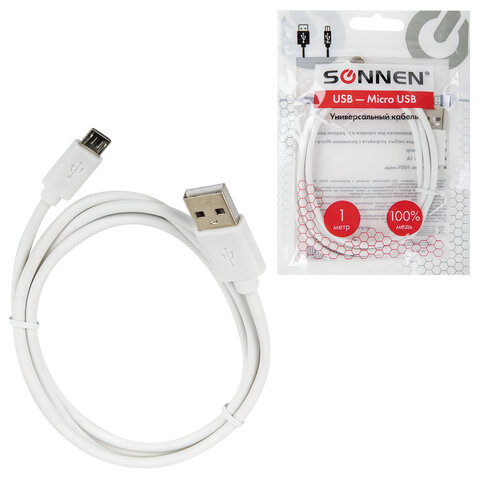 Кабель USB2.0 – micro USB, 1 м, SONNEN, медь, для передачи данных и зарядки