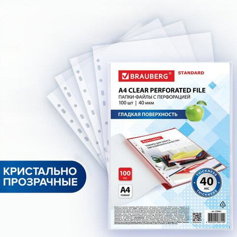 Папки-файлы перфорированные А4 BRAUBERG 