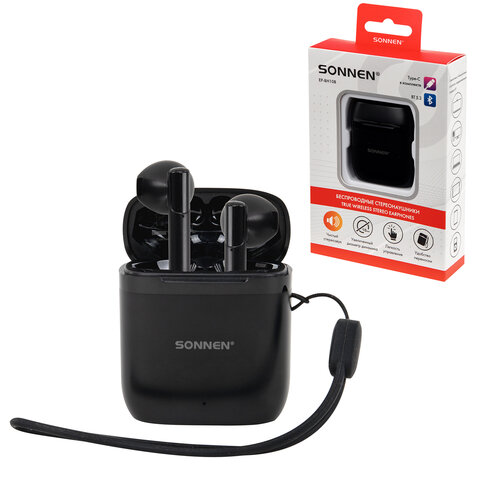 Наушники беспроводные TWS вкладыши с микрофоном, SONNEN EP-BH10B, Bluetooth 5.3