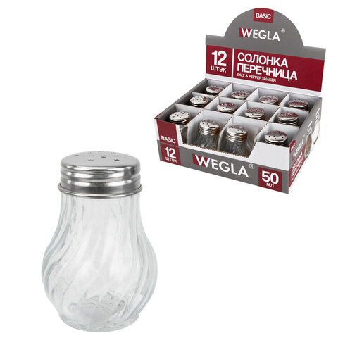 Солонка-перечница мл, BASIC, баночка для специй, стекло/сталь, дисплей, WEGLA (ВЕГЛА)