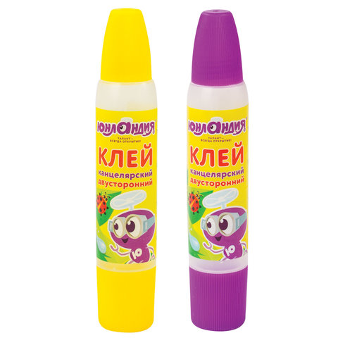 Клей канцелярский двусторонний ЮНЛАНДИЯ, мл, с узким и широким аппликаторами