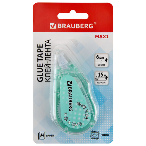 Клей-лента BRAUBERG MAXI, 6 мм х 15 м, корпус , блистер