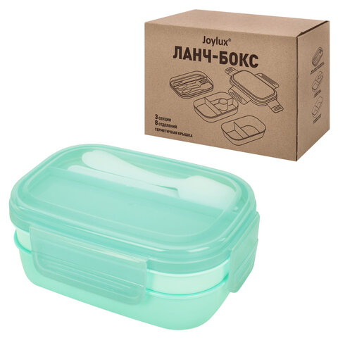 Ланч-бокс контейнер, 3 секции, 8 отделений, 1,9 л, ложка, вилка, нож, 10х21х14 см, JOYLUX (ДЖОЙЛЮКС)
